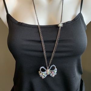 Betsey Johnson Long Jeweled Bow Necklace